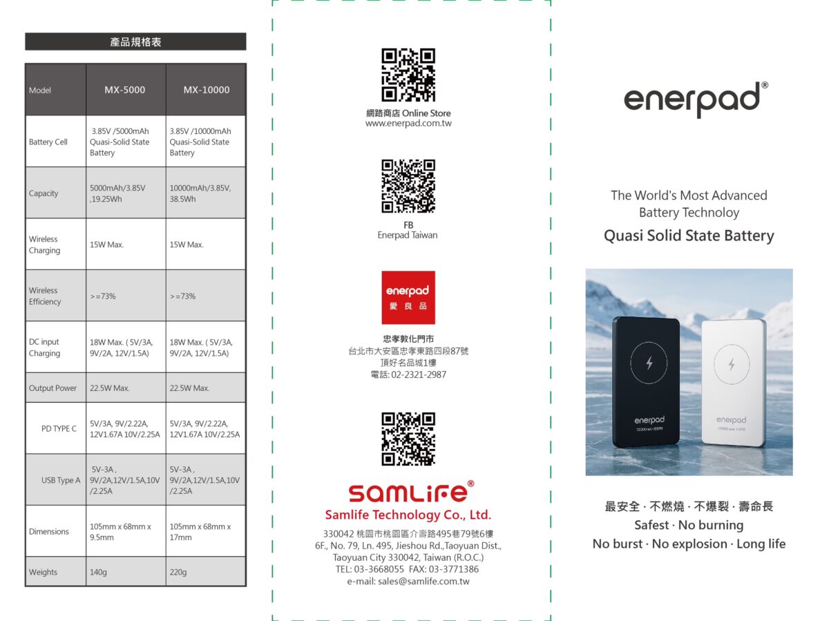 enerpad QUASI-SOLID STATE BATTERY POWER BANK